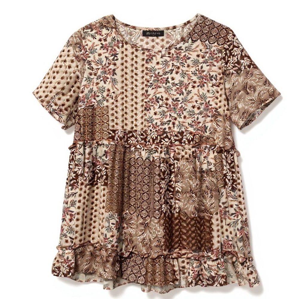 Perfect Peach Boho Floral Patchwork Top